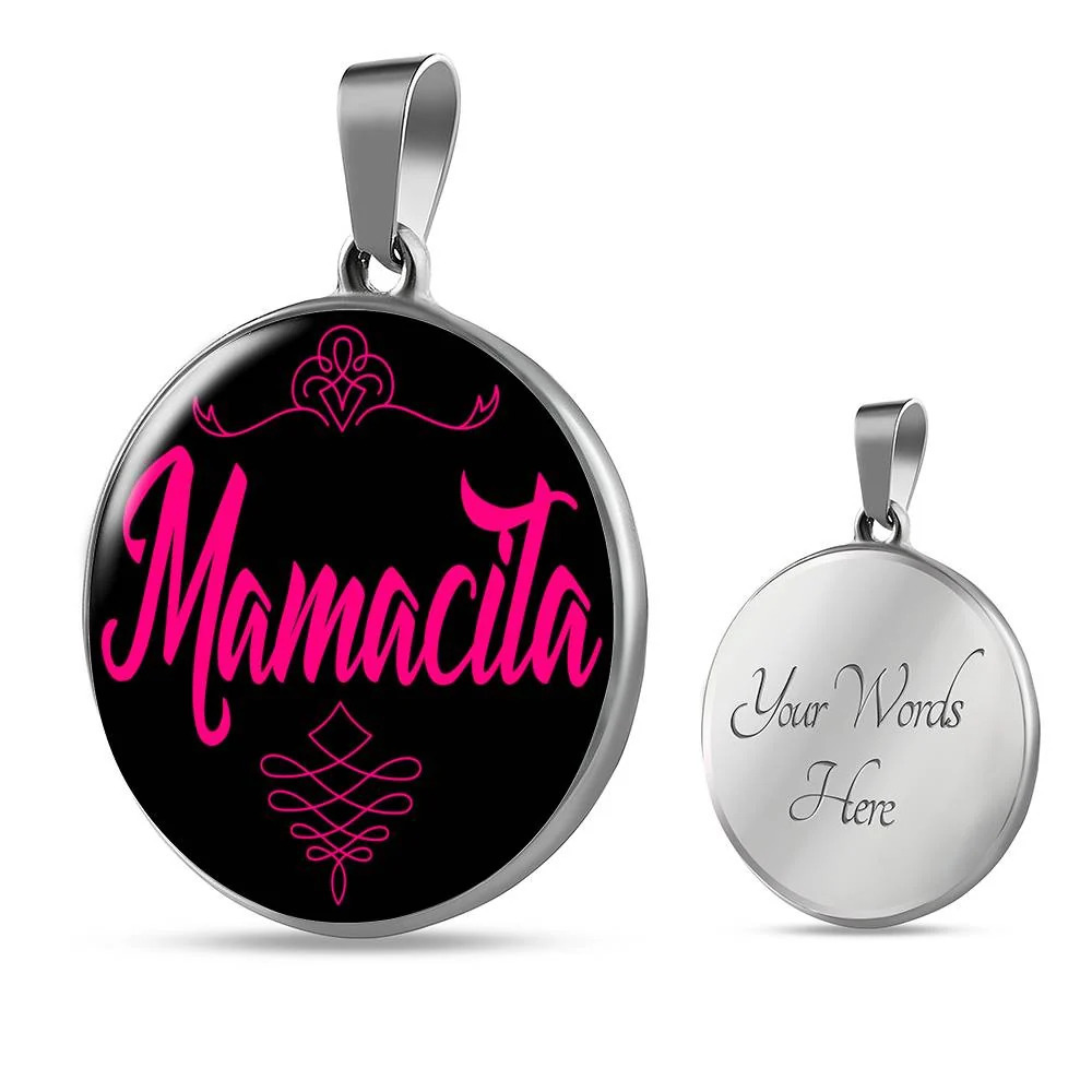 Mamacita Necklace Spanish Hot Mama Circle Pendant Necklace Stainless Steel 24 I